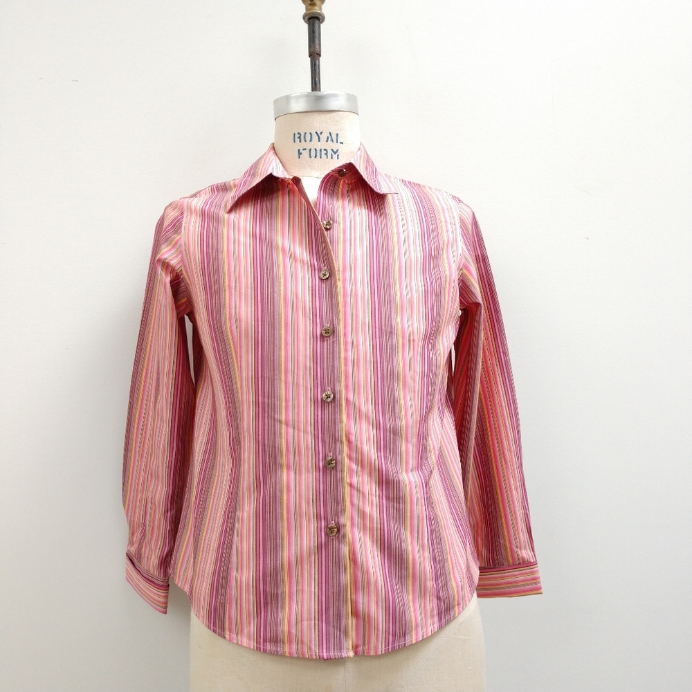Talbots Striped Blouse Size 8P Wrinkle Free